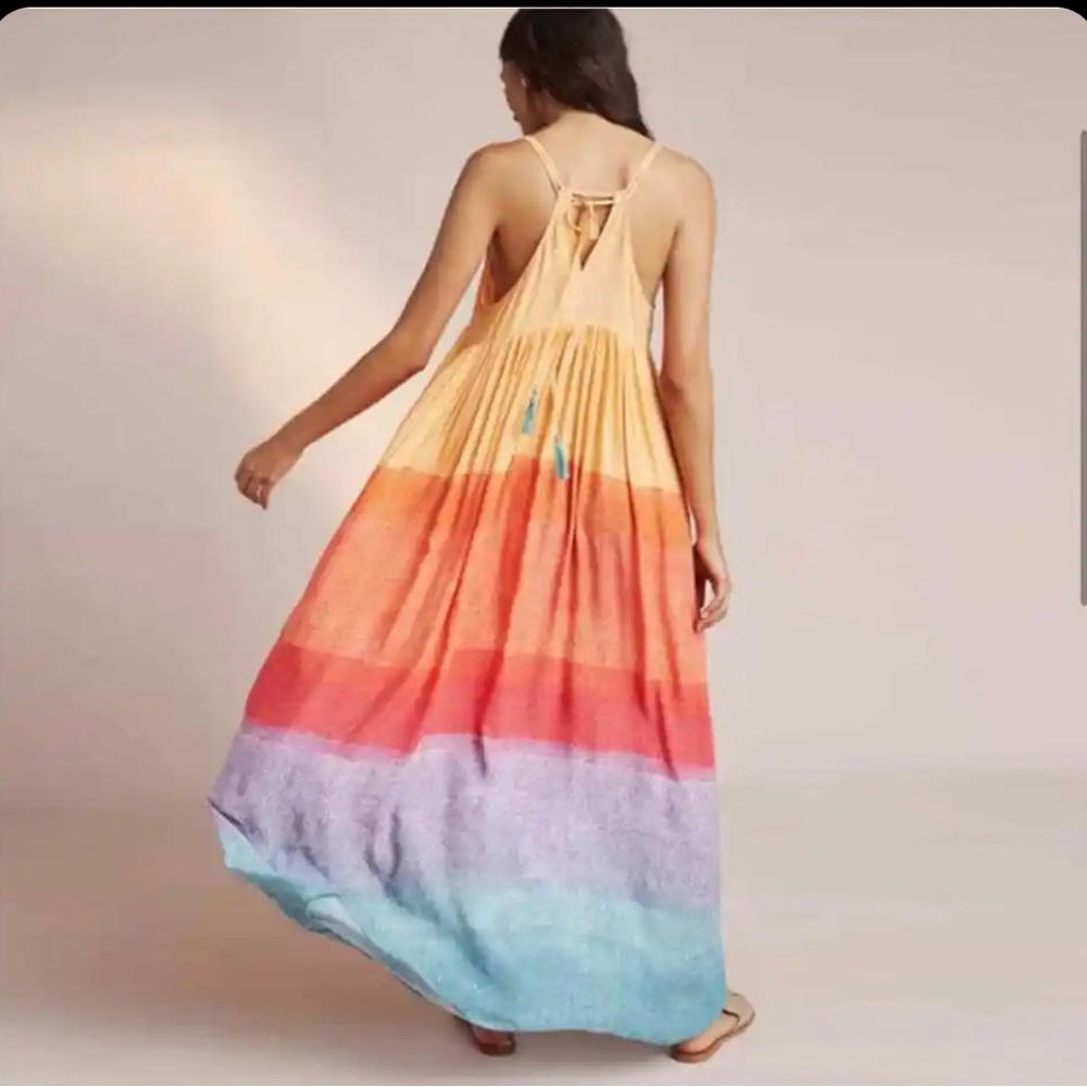 Anthropologie Carla Weeks Bohemian Sunset Rainbow Maxi Dress Size Small - Picture 2 of 12